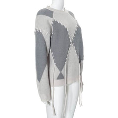 Long sleeve knitted crewneck contrast top