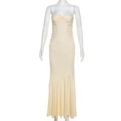 Ruched backless sweetheart neck cami maxi dress