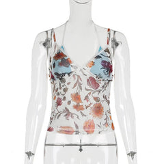 Halter contrast bowknot mesh top