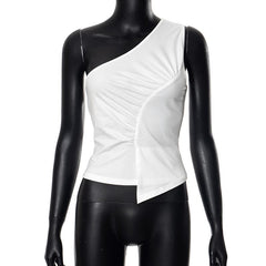 One shoulder ruched irregular solid backless top