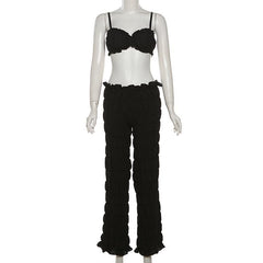 Smocked ruched low rise pant set-final-sale