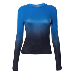 Gradient long sleeve contrast crewneck top-final-sale