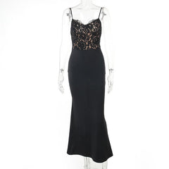 Lace patchwork v neck backless cami maxi dress