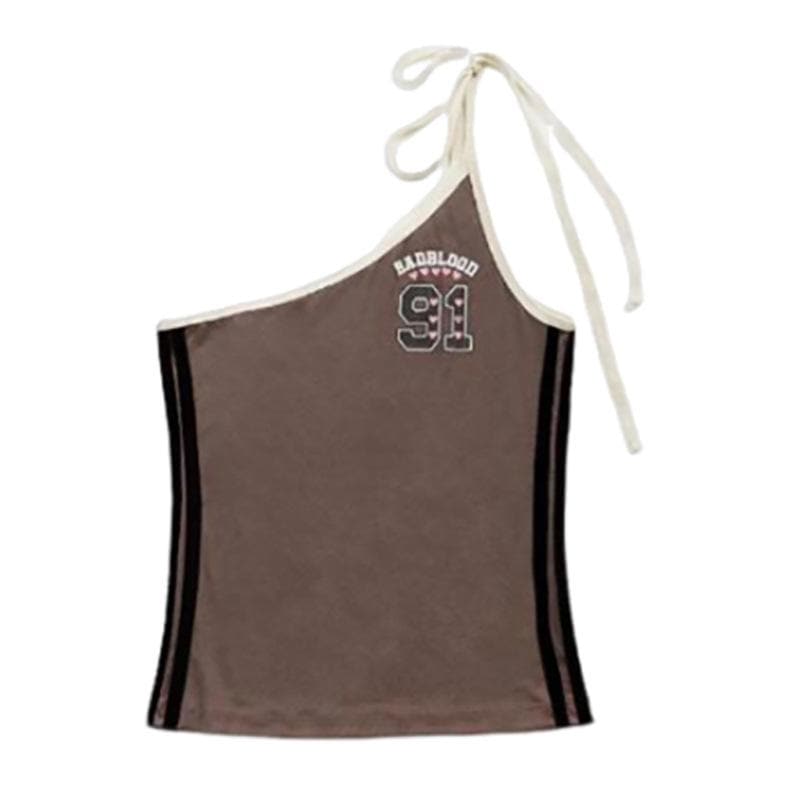 One shoulder irregular self tie â€?1â€?pattern contrast top