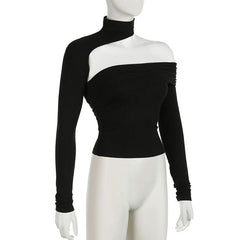 Halter irregular solid ruched top