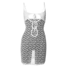 Hollow out lace see through cami cut out mini dress-final-sale