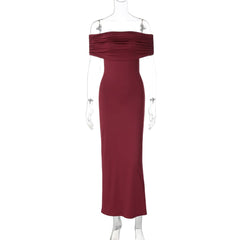 Off shoulder ruched backless solid maxi dress