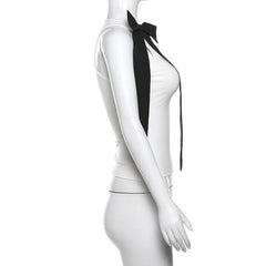 Bowknot crewneck ribbon contrast tank top