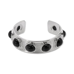 Rhinestone ribbed metal contrast bracelet
