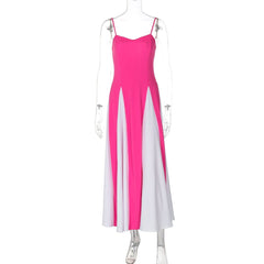 Sweetheart neck patchwork backless cami maxi dress
