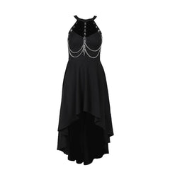 Hollow out metal chain crewneck ribbed cut out midi dress