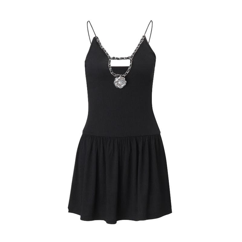 V neck flower applique hollow out cami cut out top