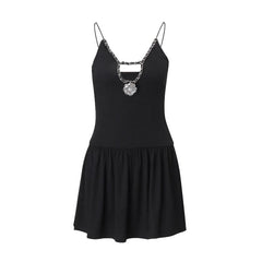 V neck flower applique hollow out cami cut out top