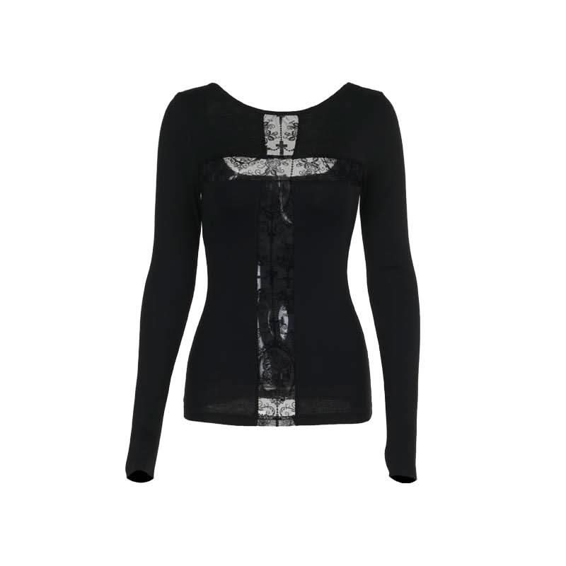 Long sleeve round neck cross print top