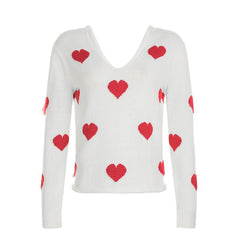 Long sleeve v neck sweetheart pattern knitted top