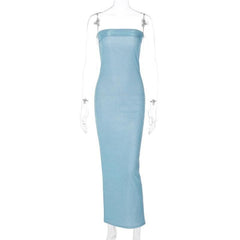 Textured solid backless sleeveless tube maxi dress-final-sale