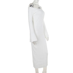 Off shoulder long sleeve knitted solid maxi dress