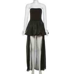 Ruched solid backless tube mini dress