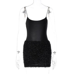 Textured solid satin u neck spaghetti strap sleeveless mini dress