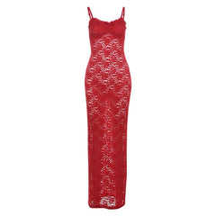 Lace bowknot backless cami maxi dress