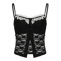 Lace backless button bowknot cami top