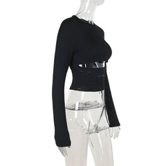 Long sleeve hollow out crop cut out top