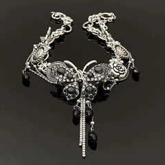 Butterfly decor black rhinestone choker necklace