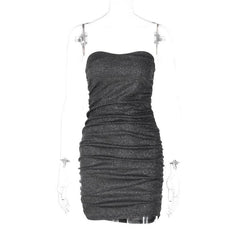 Textured solid ruched backless tube mini dress-final-sale