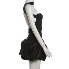 Halter cross back backless ruched mini dress