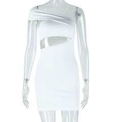 Hollow out irregular one shoulder solid cut out mini dress
