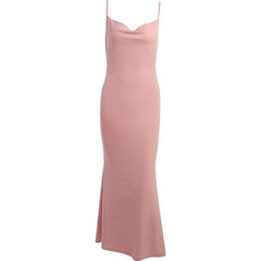 Sleeveless solid ribbed cowl neck backless ruffle maxi dress-final-sale