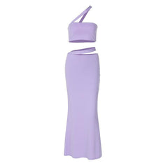 Irregular tube crop solid midi skirt set