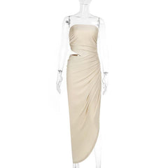 Ruched irregular hollow out solid tube cut out maxi dress