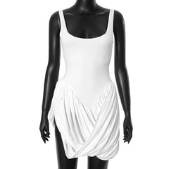 U neck ruched slit backless mini dress