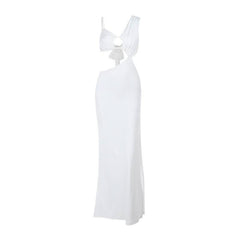 Irregular hollow out ruched solid cut out maxi dress