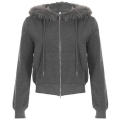 Hoodie long sleeve fluffy zip-up coat top