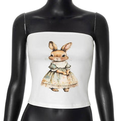 Backless squirrel pattern contrast tube top