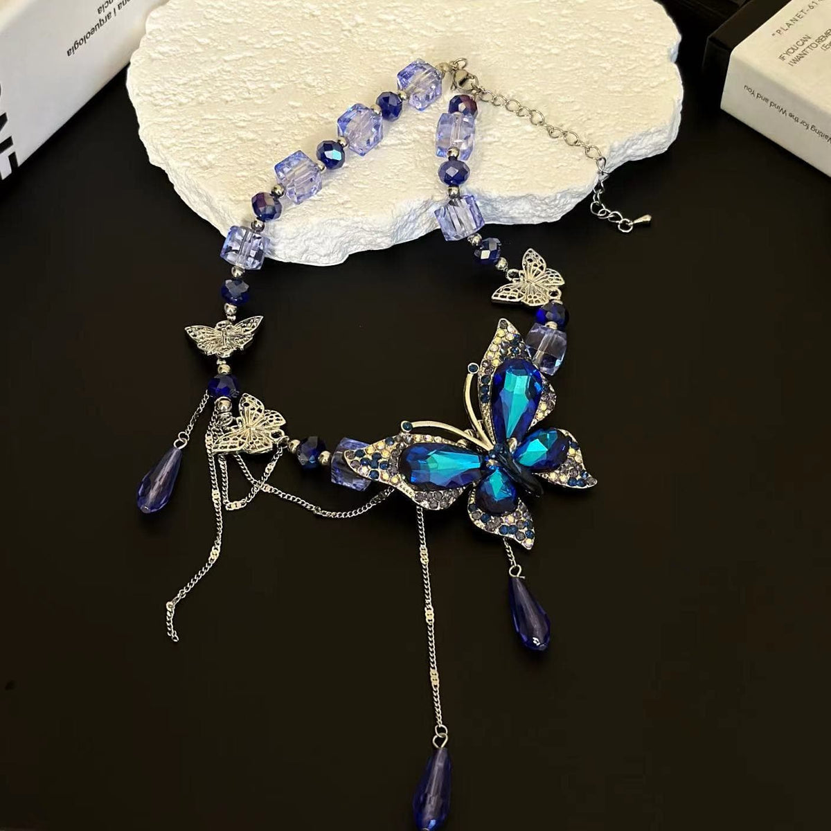 Butterfly beaded pendant choker necklace
