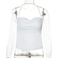 Halter cowl neck backless self tie solid top