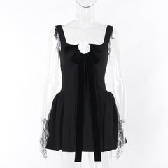 Bowknot flower applique square neck cami mini dress