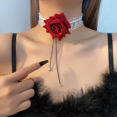 Flower decor ruffle lace choker necklace