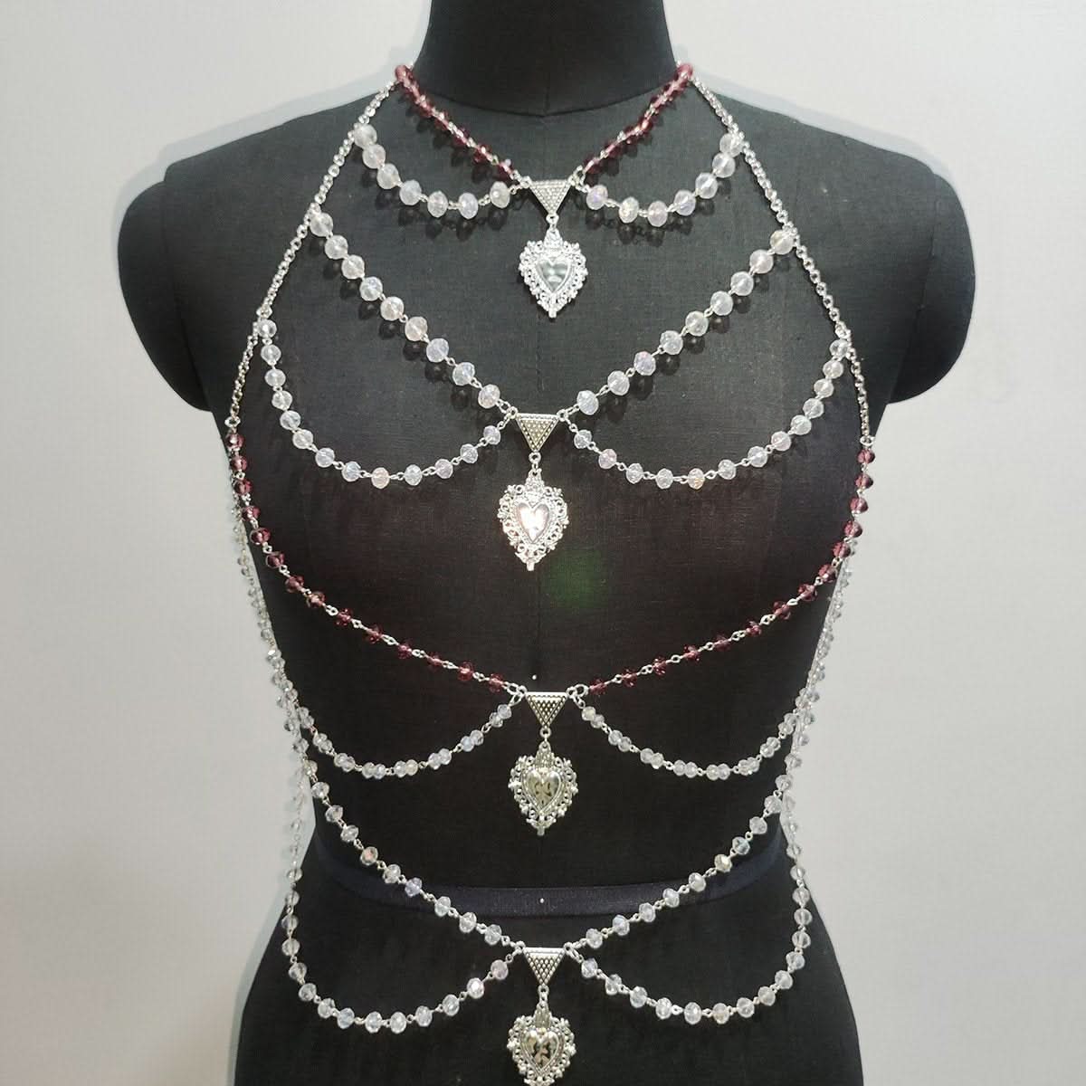 Halter layered pendant beaded backless top