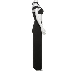Ruched hollow out crewneck solid cut out maxi dress