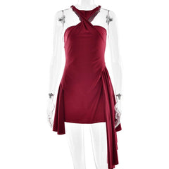 Halter ruched solid mini dress