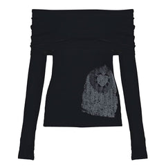 Off shoulder long sleeve ruched abstract top