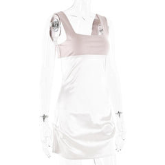 Square neck contrast ruched cami mini dress