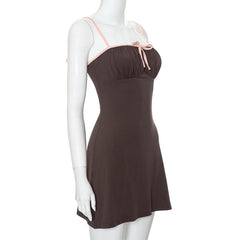 Ruched bowknot contrast cami mini dress