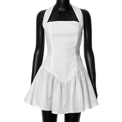 Halter ruched backless stitch zip-up mini dress