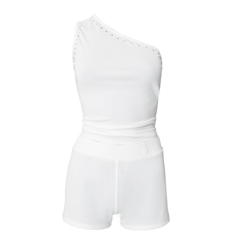 One shoulder irregular beaded ruched pant set