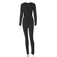 V-neck hollow out tie front jumpsuit - Final Sale